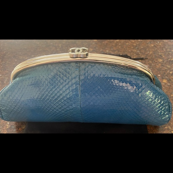 Authentic Chanel Blue Glazed Python Timeless Clutch - Picture 2 of 9